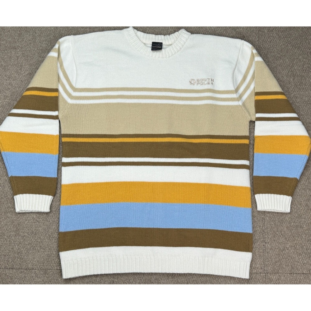 Southpole Vintage Men's Embroidered Long Sleeve Striped Sweater Size Large
